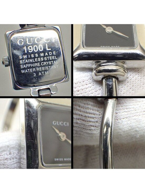 Gucci Square Bangle Watch Gross SS Black Dial Gucci Black Square Dial Silver Bangle Watch – past studies main image 3